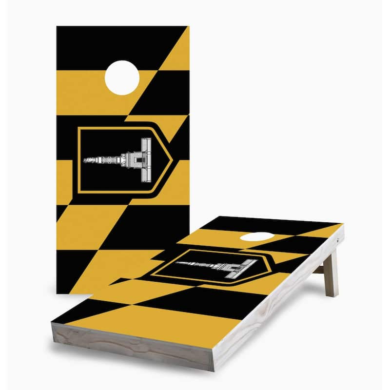 Baltimore City Flag Cornhole Game (Choose Wraps or Boards) - 2x4 Boards (24" x 48") - Include Hole + Edge Lights