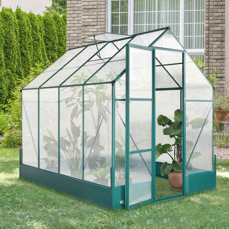 Outsunny Walk-in Plant Greenhouse for Backyard/Outdoor Use with Temperature Controlled Window, Aluminum Frame, PC Board - 6.2' L x 8.2' W x 7.2' H