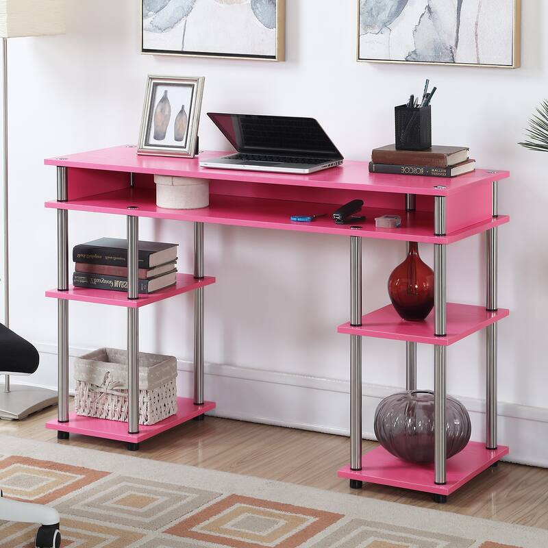 Convenience Concepts Designs2Go No Tools Student Desk with Shelves - Pink