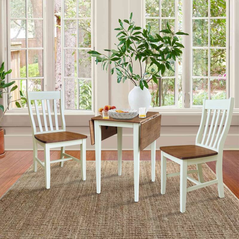 Solid Wood Dual Drop Leaf Table with Two Chairs - 3 Piece Set