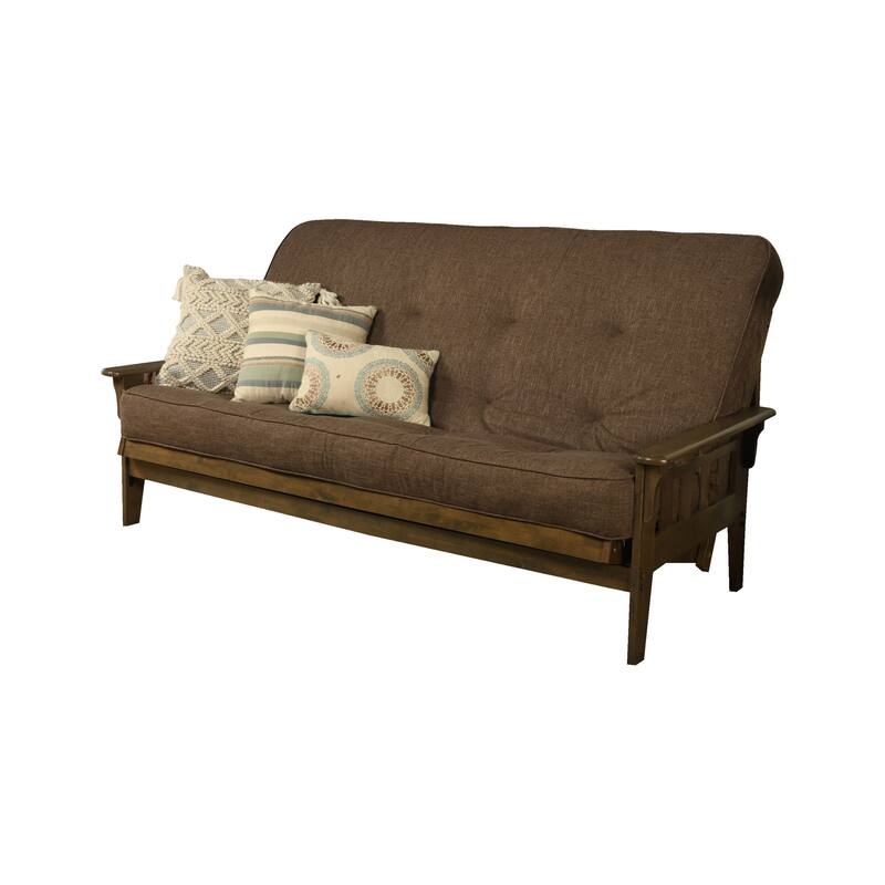Somette Tucson Queen-size Futon Set in Rustic Walnut Finish with Linen Mattress - Linen Cocoa