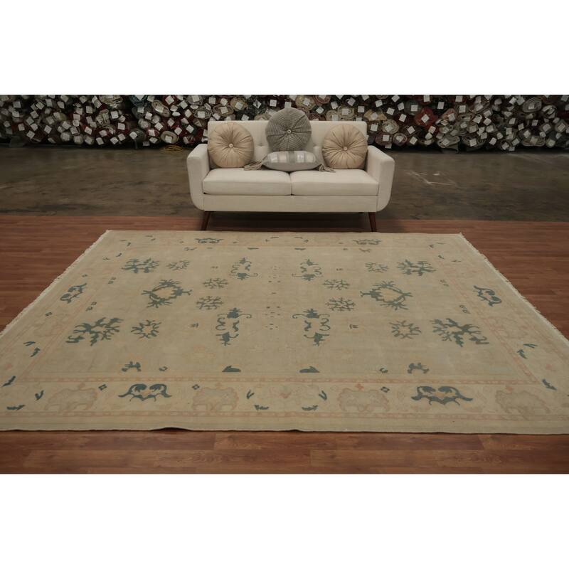 Hand Knotted Oriental 100% Wool Carpet Traditional Floral Beige & Ivories Ziegler Area Rug - 9' 6'' X 7' 10''