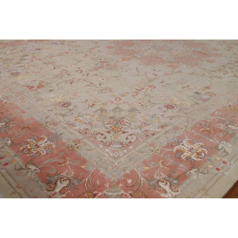 Floral Vegetable Dye Signed Tabriz Persian Rug Handmade Wool Carpet - 6'6"x 9'9"