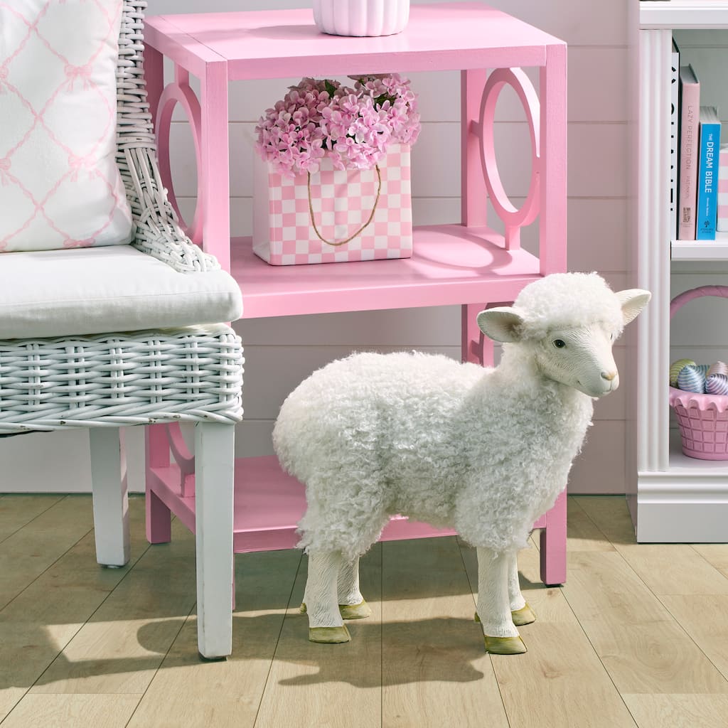 20.5" Resin With Faux Fur Standing Lamb