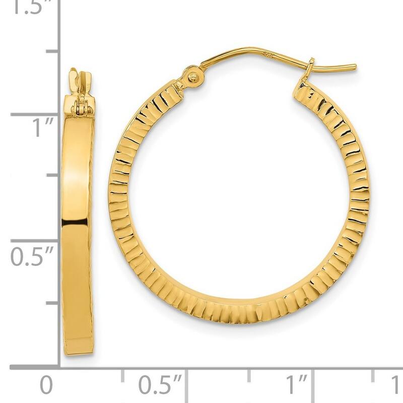 Curata 14k Yellow Gold Polished and Textured Sides Hoop Earrings 27.08x3mm