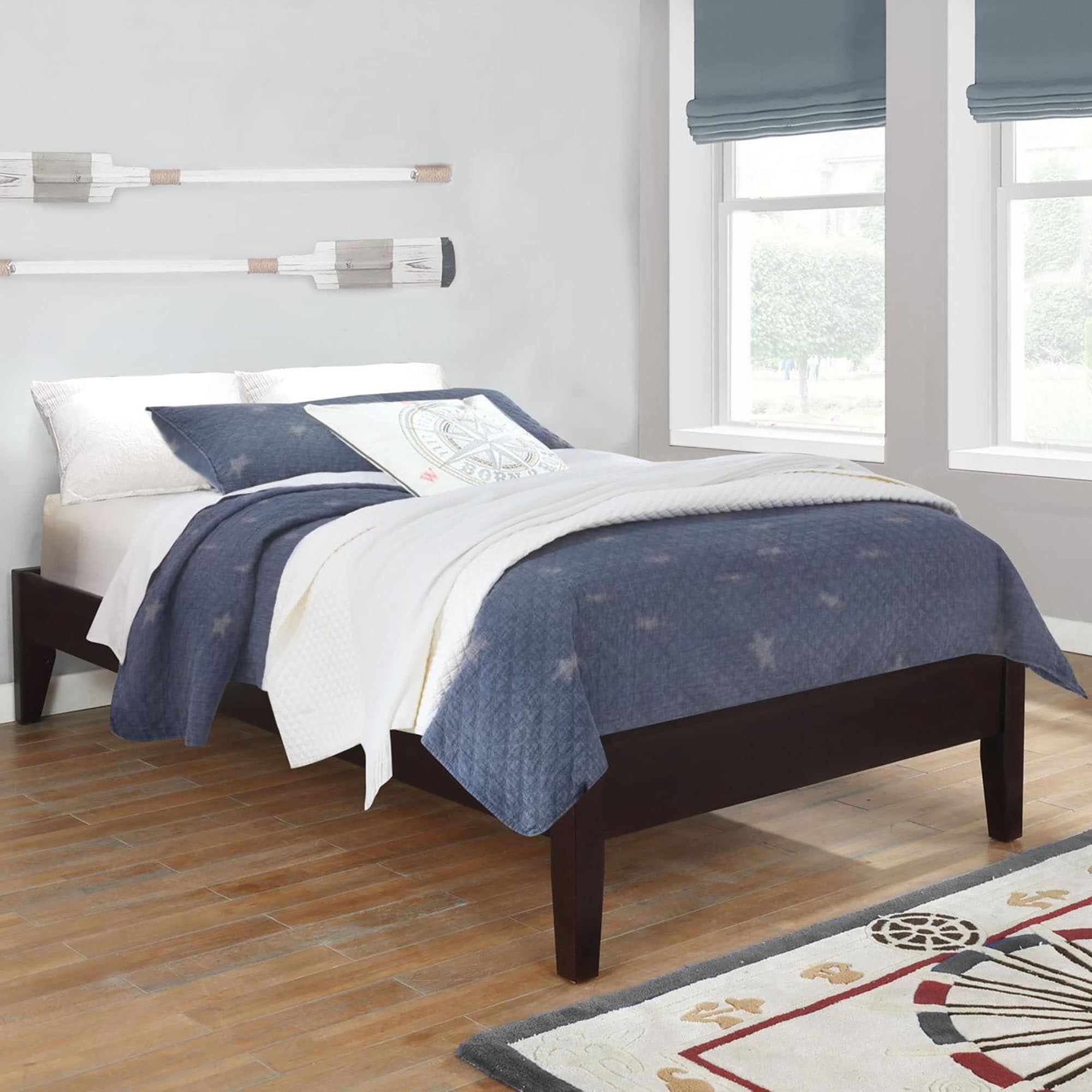 Twin Size Wood Platform Bed with Tapered Legs and Headboard Ready