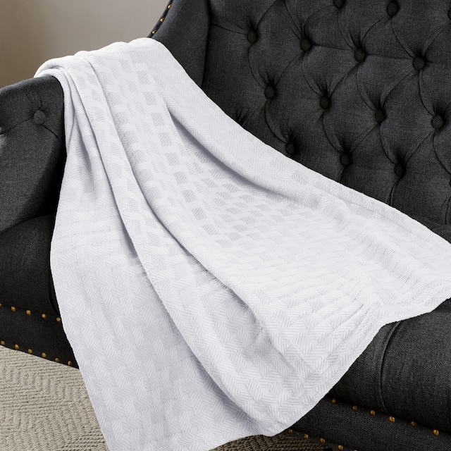 Basketweave All-Season Bedding Cotton Blanket by Superior - Full - Queen - White