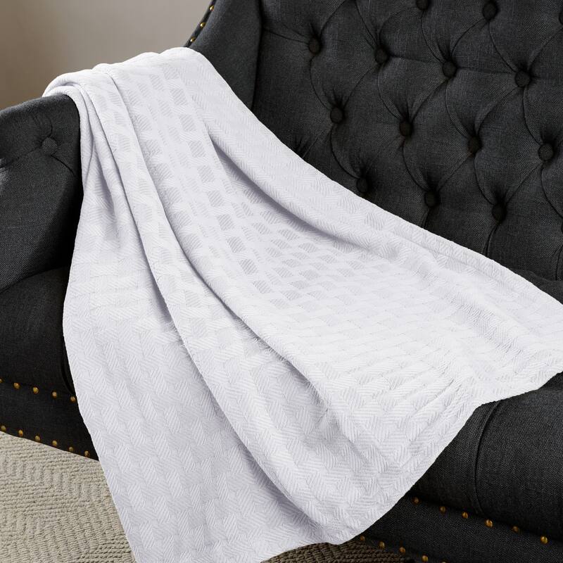 Superior Basketweave All-Season Bedding Cotton Blanket - California King - White