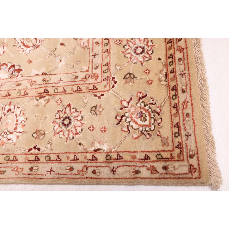 ECARPETGALLERY Hand-knotted Mirzapur Light Khaki Silk, Wool Rug - 5'6 x 7'11