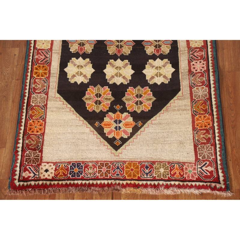 Geometric Black Shiraz Persian Vintage Area Rug Handmade Wool Carpet - 3'2"x 5'2"