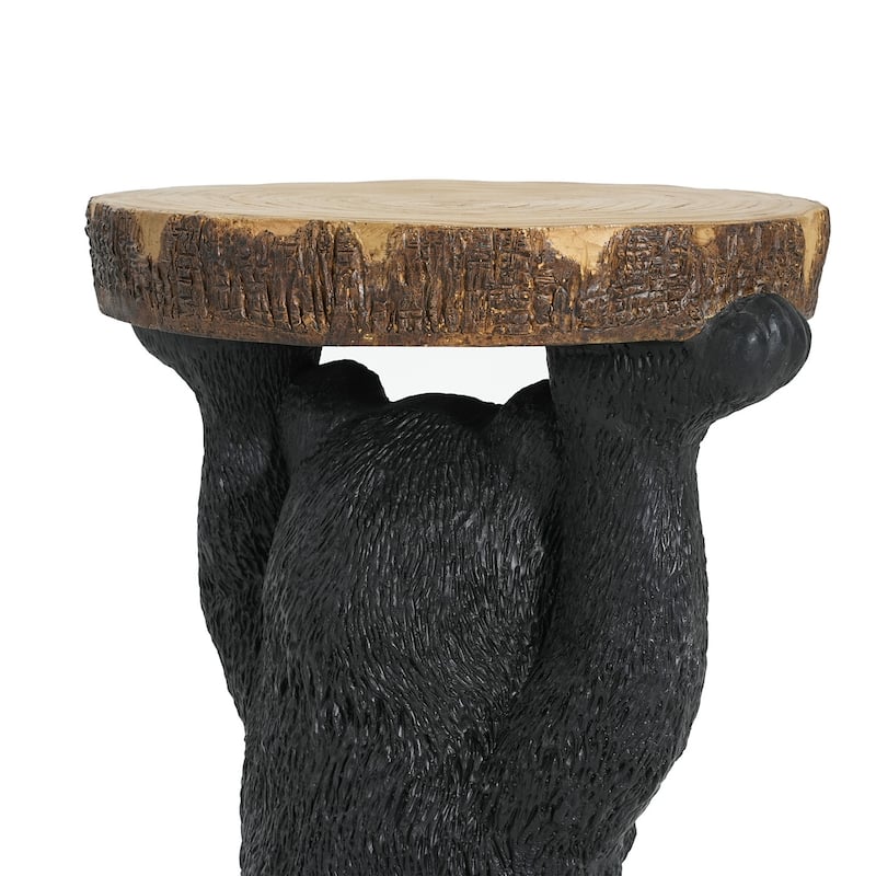 Black Bear Side Table Pedestal End Table Stool MGO Bear Statue Hand Painted Sculpture