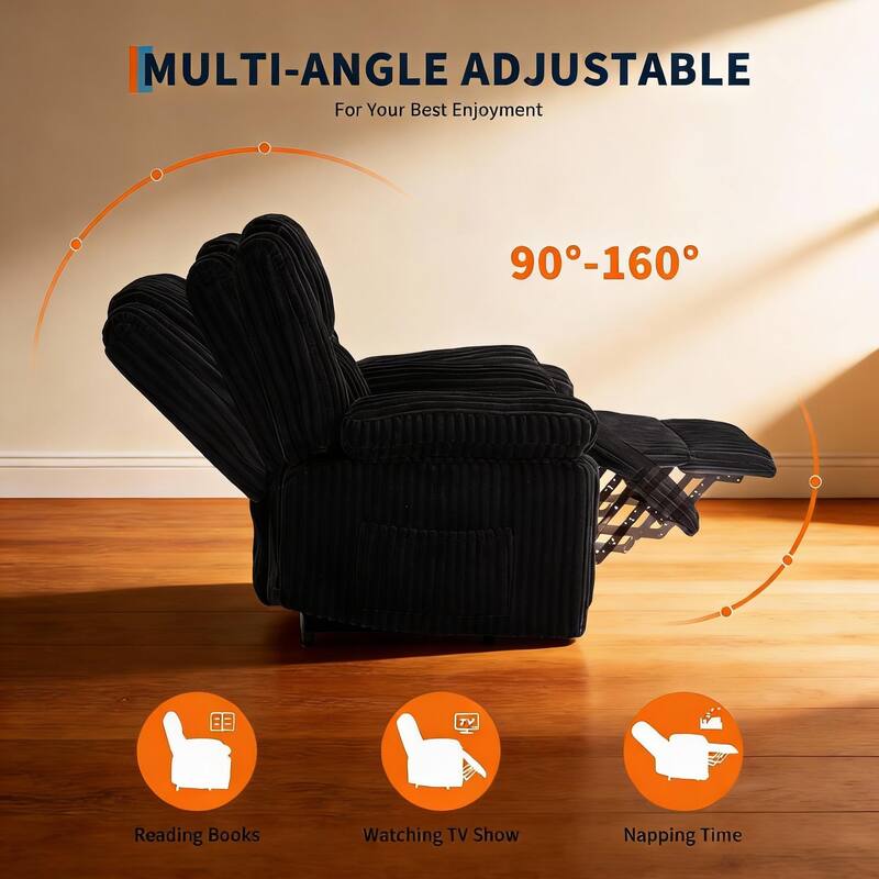 Corduroy Recliner Chair, Manual Recliner Sofa with Handle