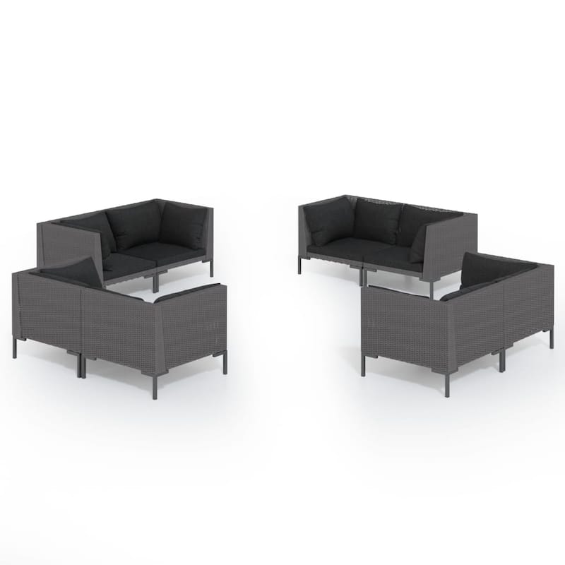 vidaXL Patio Lounge Set with Cushions Poly Rattan - 27.6" x 27.6" x 24"