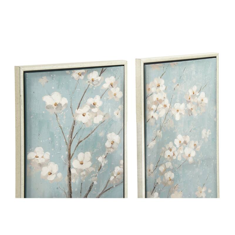 White Canvas Handmade Floral Framed Wall Art with Gold Frame