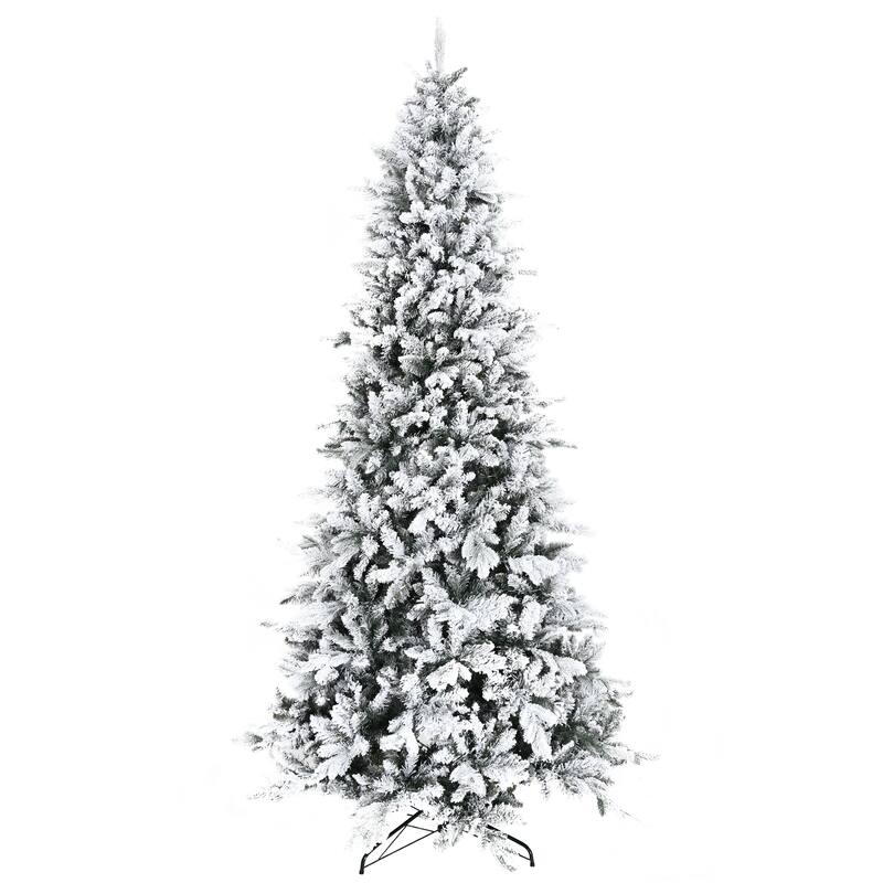 9ft Snow Flocked Christmas Tree with Realistic Pine Branches and 2068 Tips