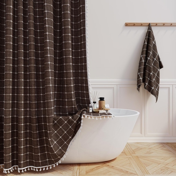 Shower Curtain 72x96 Inch Long Boho Chic Linen Fabric Heavy Duty