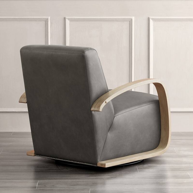 Eli Swivel Accent Chair with U-Shaped Wood Arm