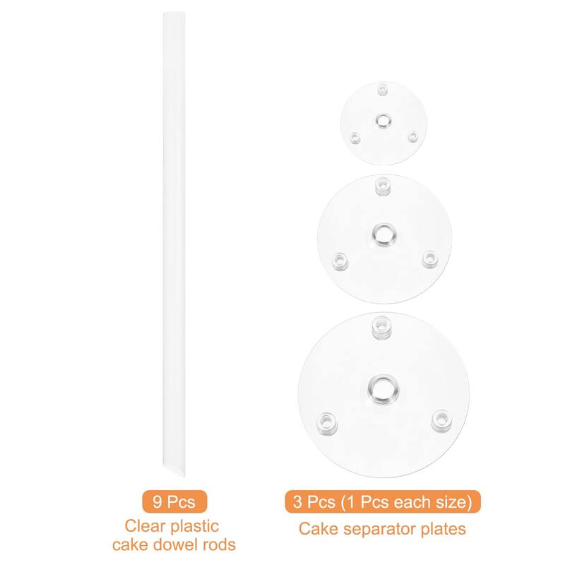 12Pcs Cake Dowel Rods Cake Separator Plates Clear for 4, 6, 8 inch Cake - White