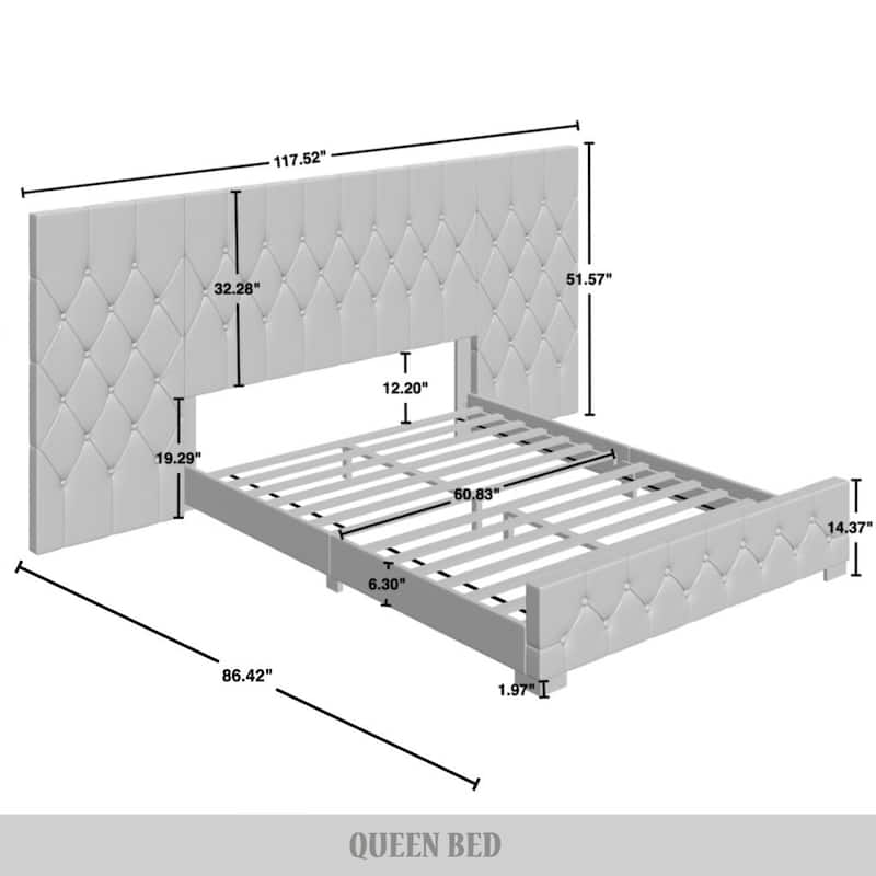 CraftPorch Luxurious Velvet Tufted Platform Bed with Wall Panels