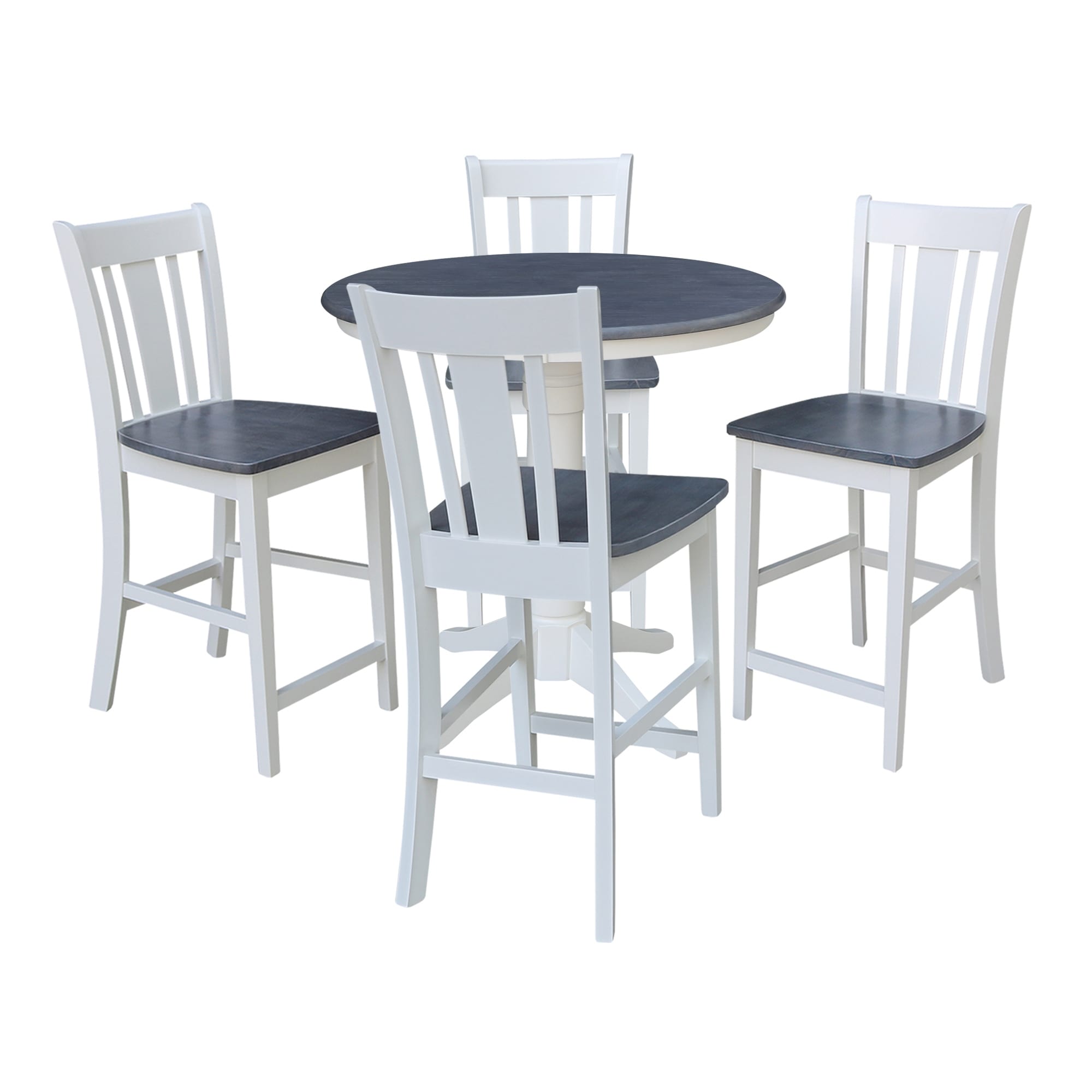 36 in Solid Wood Round Top Pedestal Counter Height Dining Table with 4 Stools