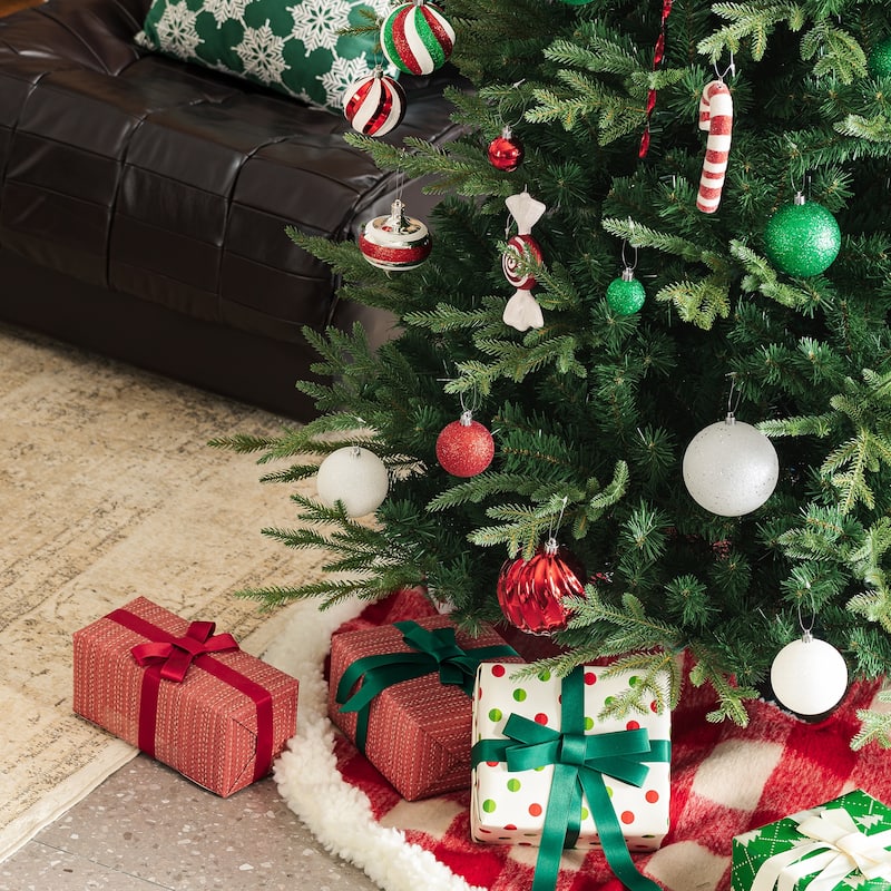 Glitzhome 7.5ft Flocked Evergreen Slim Fir Artificial Christmas Tree