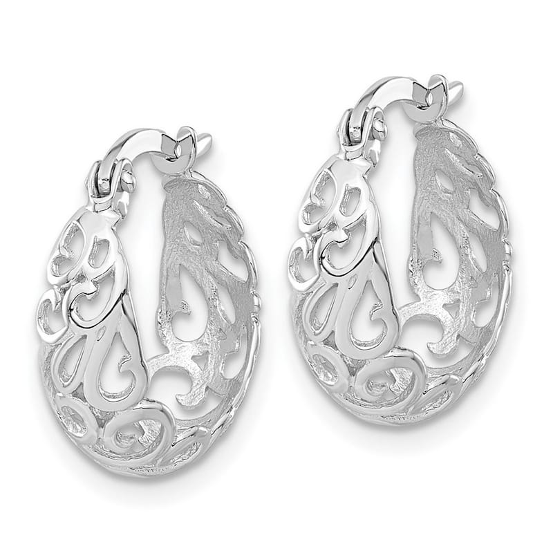 Curata 14k White Gold 3.75x25mm Polished Hoop Earrings