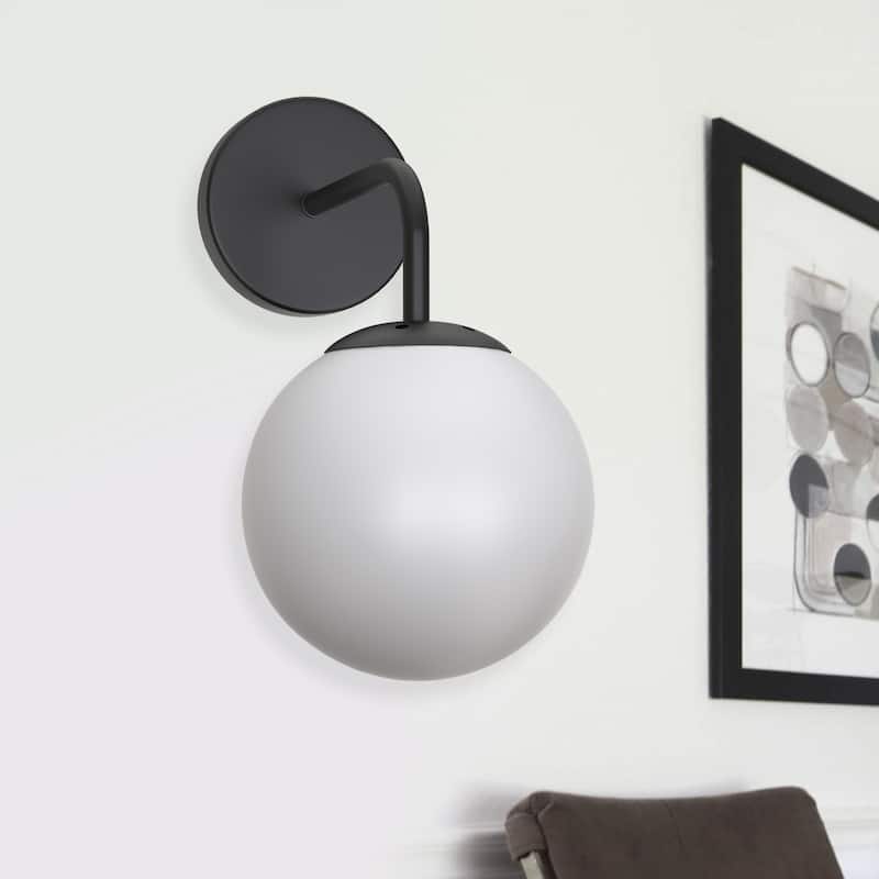 YANSUN 5.91 in. 1-Light Black Globe Iron Vintage Modern Indurarial Wall Sconce with Frosted Glass Shade - 11.02 in.