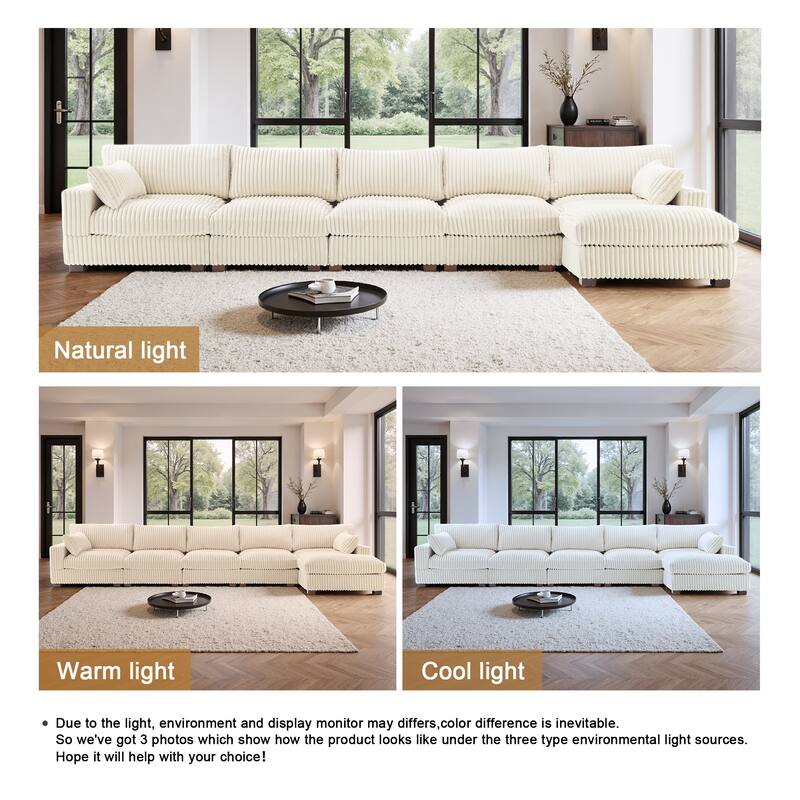 Cloud-Like Flannel Fabric Modular Sectional Sofa with Ottoman