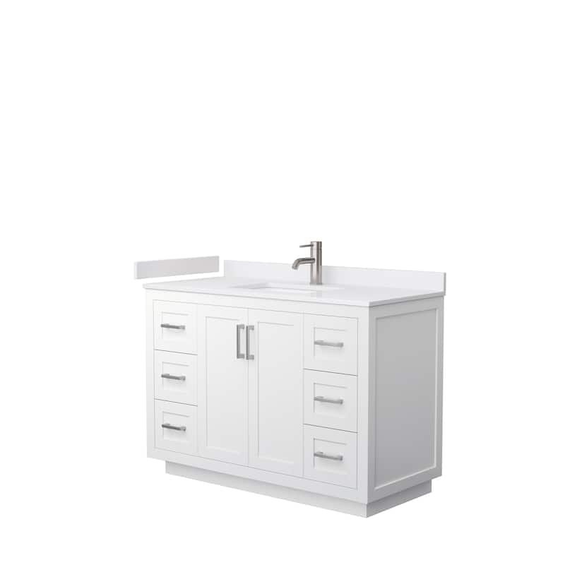 Miranda Single Vanity Set, Cultured Marble Top, No Mirror - 48-Inch Single - White, Nickel Trim, White Cultured Marble Top