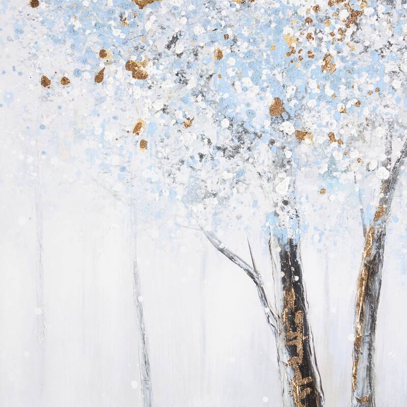 Blue Canvas Forest Landscape Framed Wall Art with Gold Foil Accents