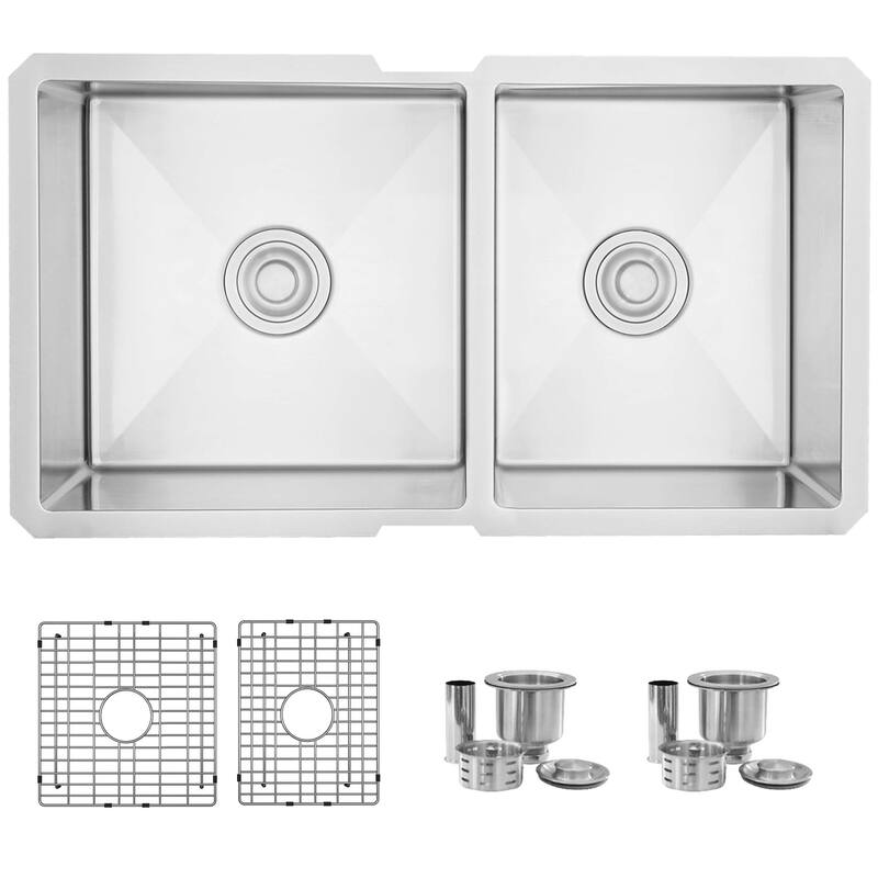 Undermount 33" Double-Bowl Stainless Steel Kitchen Sink S-322XG - 33" x 18" x 10"