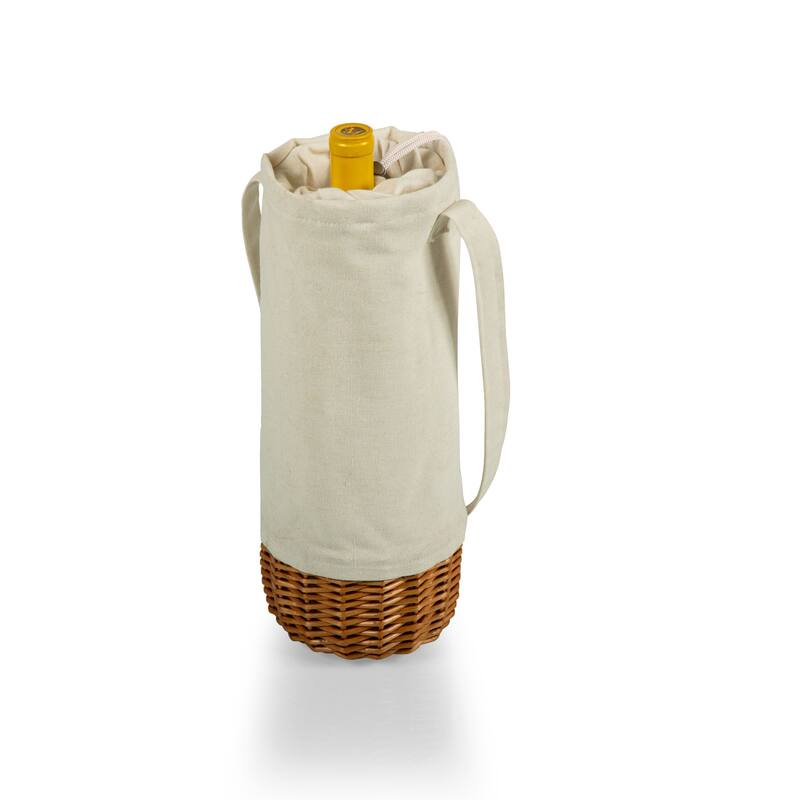 Malbec Insulated Canvas Willow Wine Bottle Basket, (Beige Accents) - 5.25 x 5.25 x 13