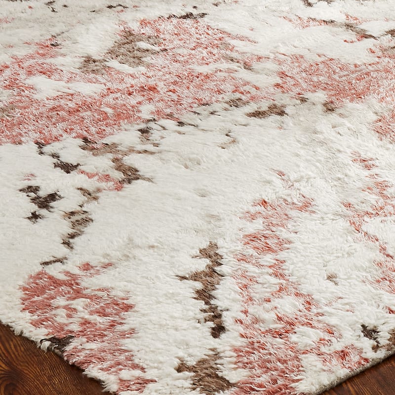 Abstract Shag Pink/White Area Rug