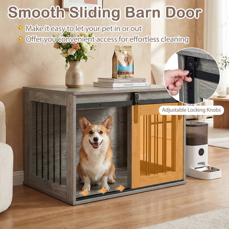 Gymax Dog Crate Furniture 31.5'' Heavy Duty Dog Kennel w/Sliding Barn