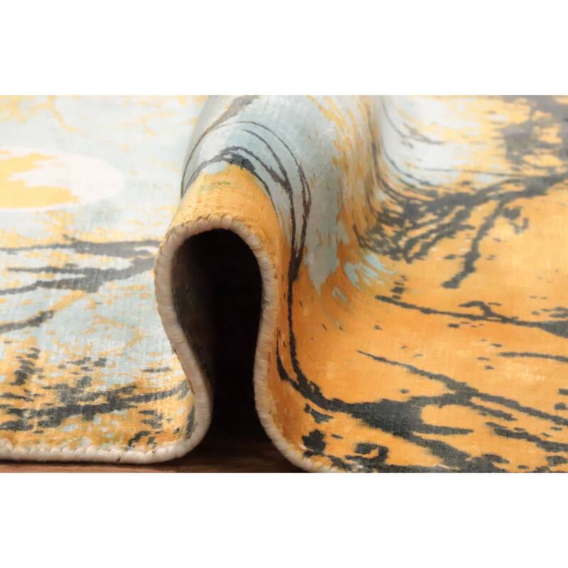 Hand Knotted Oriental Viscose Silk Carpet Modern Pictorial Multi-Colored Abstract Area Rug - 7' 9'' X 5' 6''