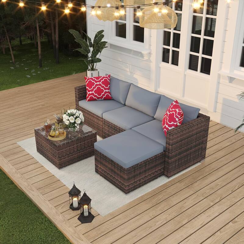 5-Piece Patio Conversation Set with Coffee Table for Garden