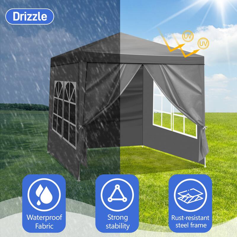 6.5x6.5 ft Grey Outdoor Waterproof PE Fabric Canopy Tent with Iron Frame and Sun Rain Protection