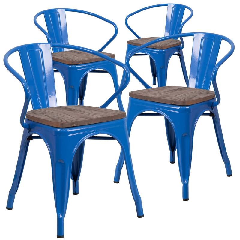 4 Pk. Metal Chair with Wood Seat and Arms