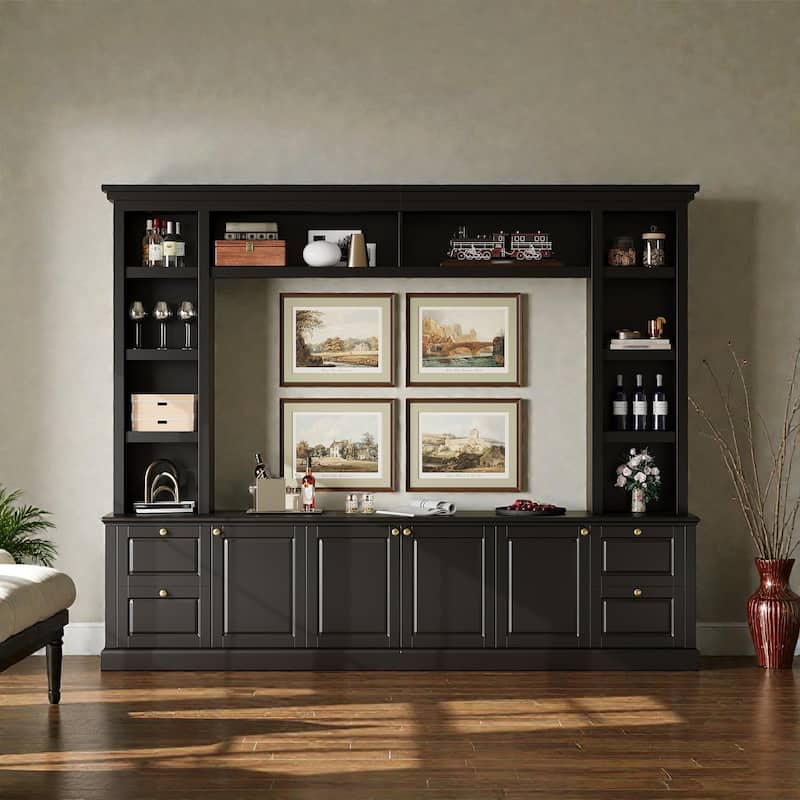 All-in-One Modern TV Stand with Bookcase for TVs up to 70 Inch, Large Entertainment Center with Adjustable Shelves