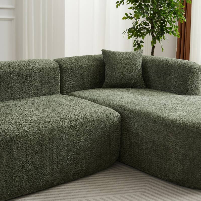 109.4" L-Shaped Chenille Boneless Sectional Sofa with Two Throw Pillows