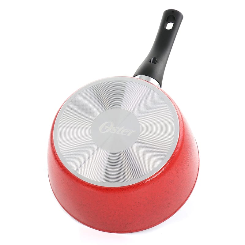 Oster Claybon 2.2 Quart Nonstick Saucepan With Lid in Speckled Red