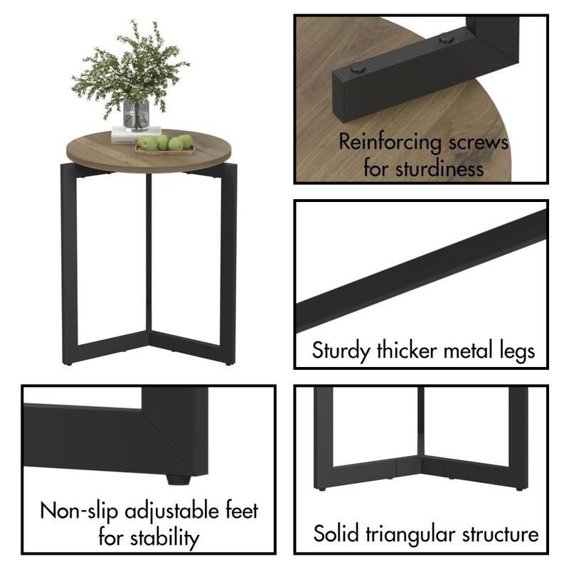 19.68''H Rustic Accent Round Side Table with Sturdy Metal Frame for Living Room