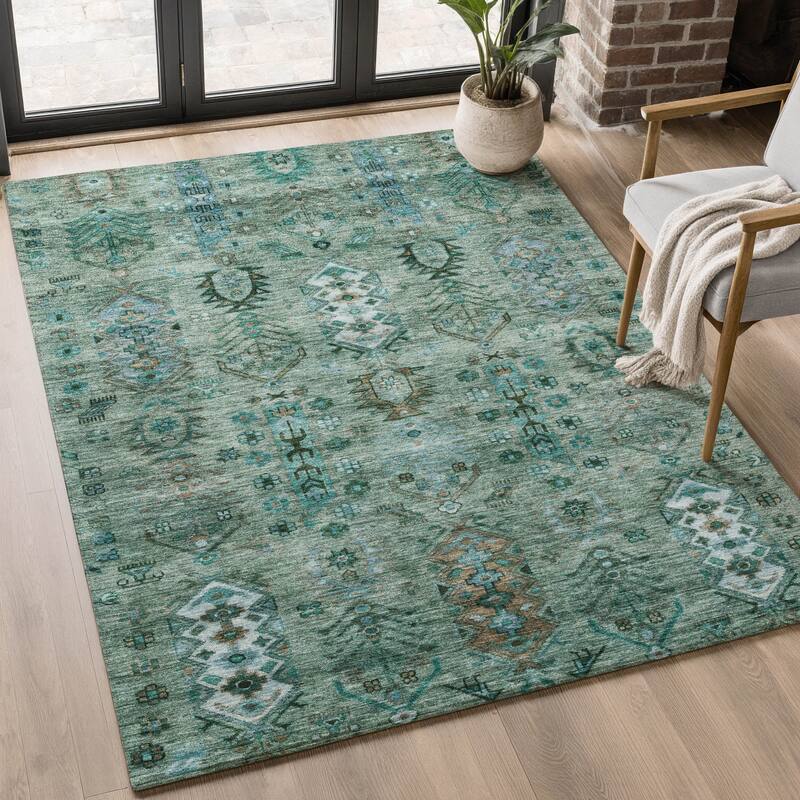 Premium Washable Super Soft Traditional Karachi Mayfield Rug - Green - 9' x 12'