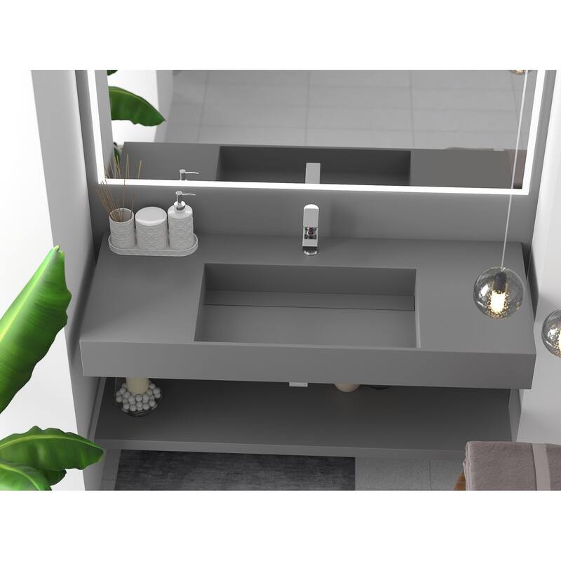 Juniper Stone Solid Surface Wall-mounted Vessel Sink - 48" - Grey