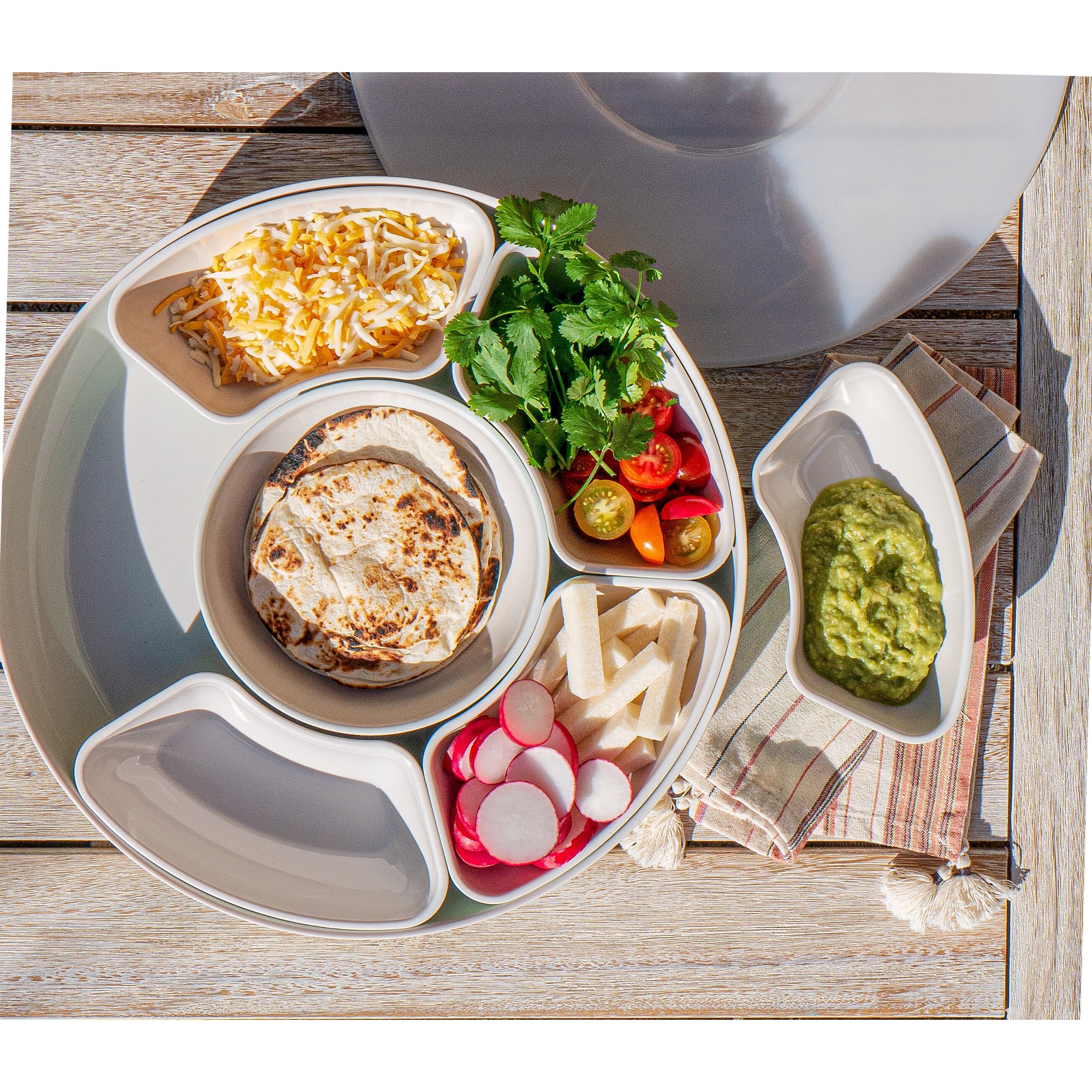 Abode Homewares Divided Lazy Susan Serving Set - 8-Piece - White