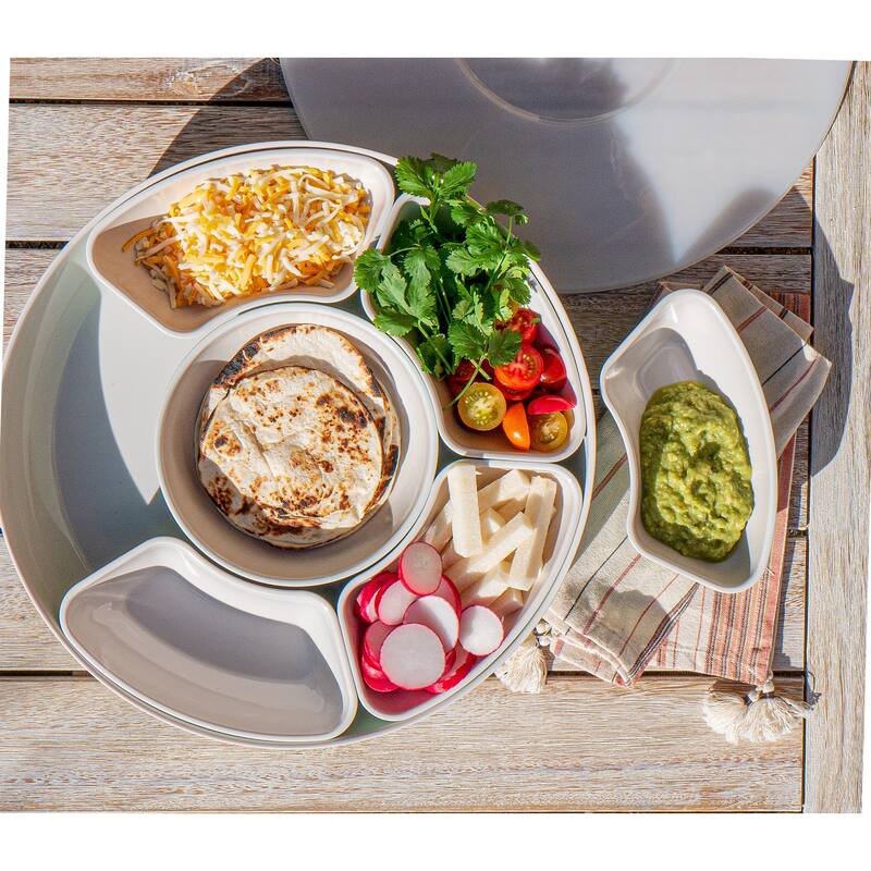 Abode Homewares Divided Lazy Susan Serving Set - 8-Piece - White