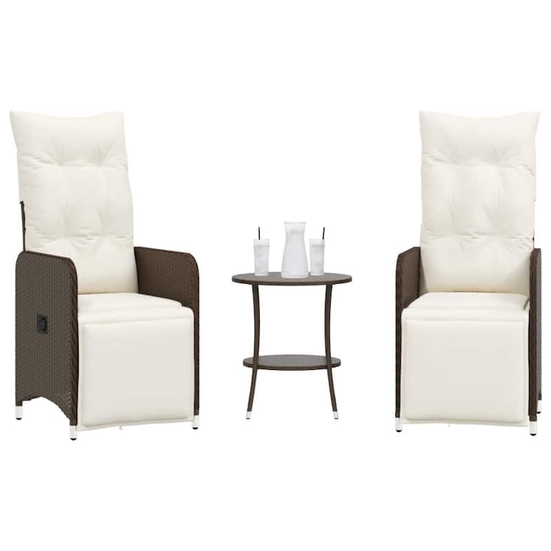 vidaXL Reclining Patio Chair with Cushions Outdoor Seat Furniture Poly Rattan - Brown with footrest & table