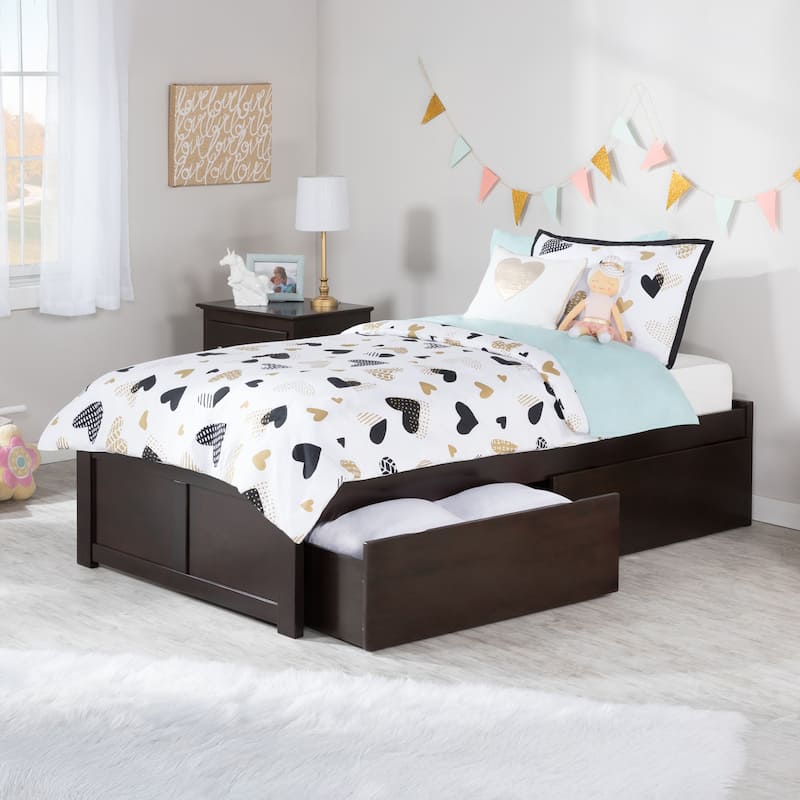 Concord Platform Bed with Footboard and Storage Drawers - Espresso - Twin