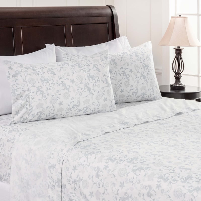 Chanasya Elegant Floral Print Ultra Soft Microfiber Sheet Set - Blue - Twin