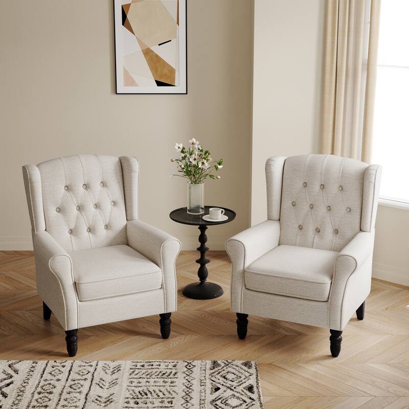 Button-Tufted Accent Club Chair Wingback Armchair Set of 2